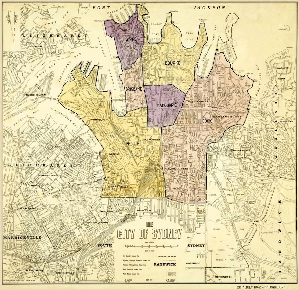 City Of Sydney Ward Map, 1842 1857