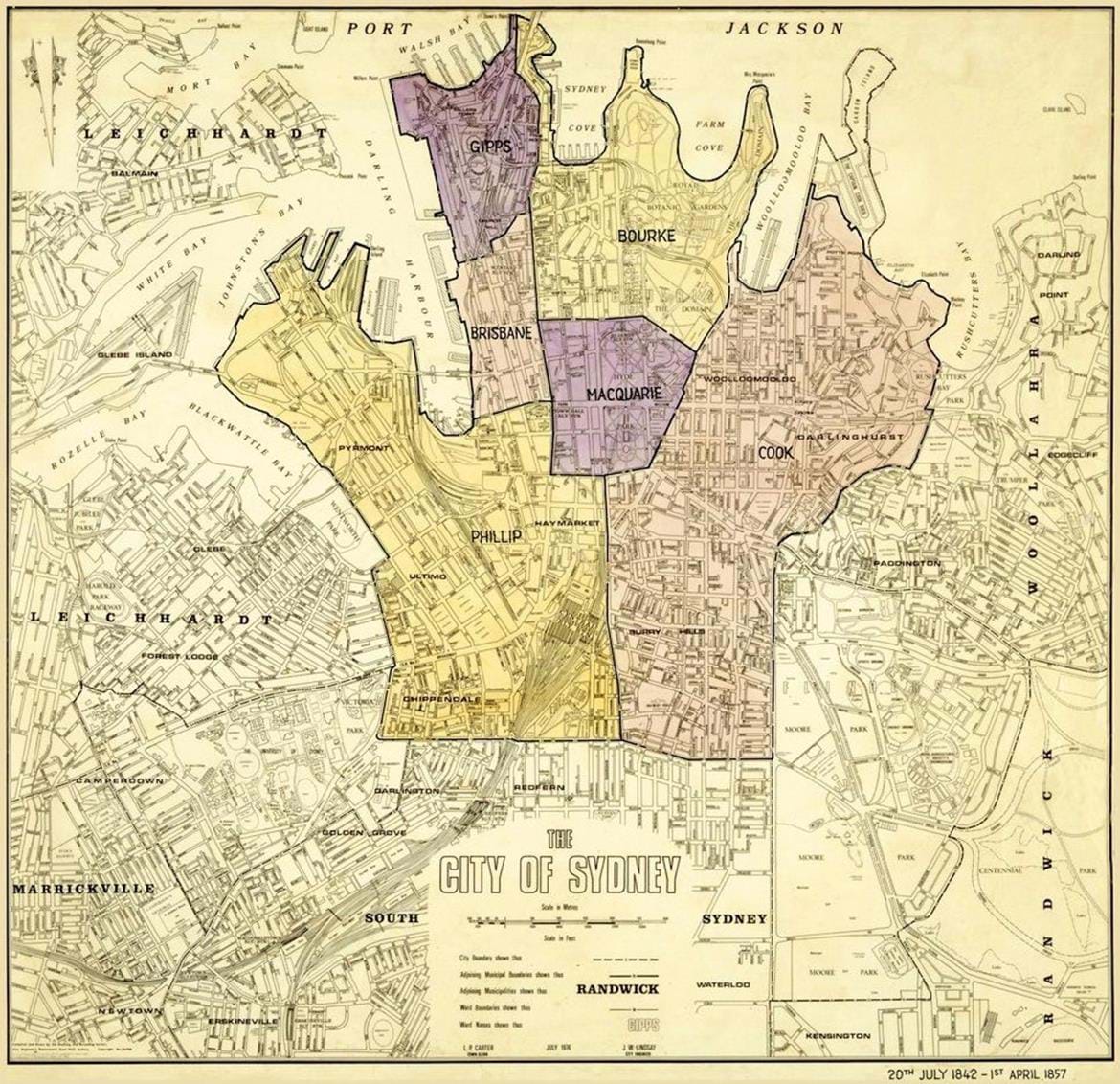 City Of Sydney Ward Map, 1842 1857